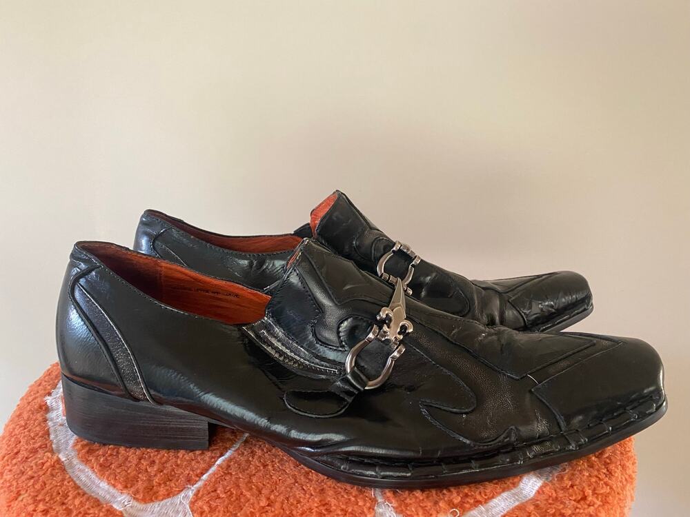 Robert Wayne Black Leather Horsebit Square-Toe Loafers Shoes Size 11